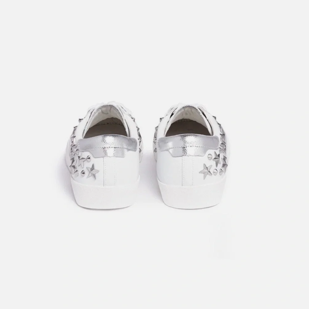 ASH Brand Women's Dazed Stars & Studs Leather Shoes Sneakers White Silver Sz 37